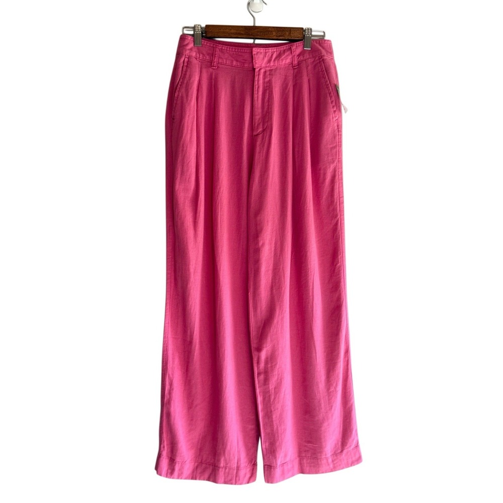 Gap Wide Leg Linen Blend Pants Pleated High Rise Pink Preppy Office Work 6 NWT